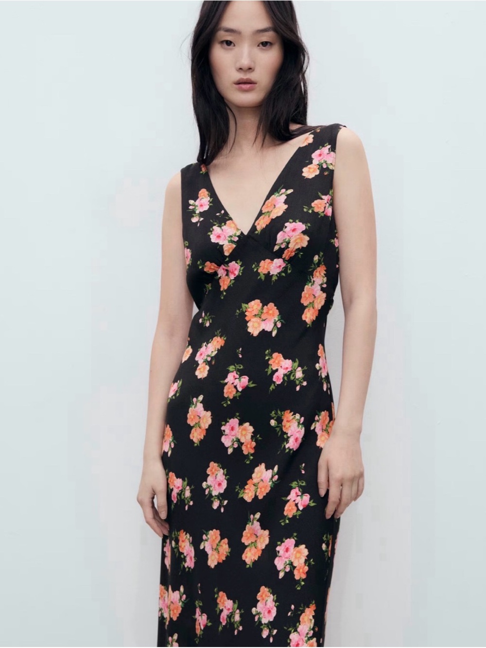 Mango Long Black Floral Dress